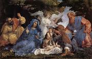 Lorenzo Lotto L'Adoration de l'Enfant Jesus avec la Vierge Marie et joseph,Elisabeth et Joachim et trois anges Sweden oil painting artist